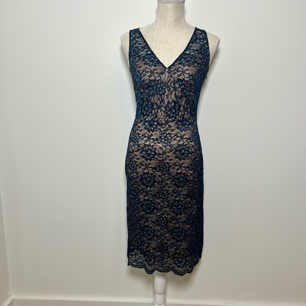 BCBGMaxAzria Navy Lace Midi Dress